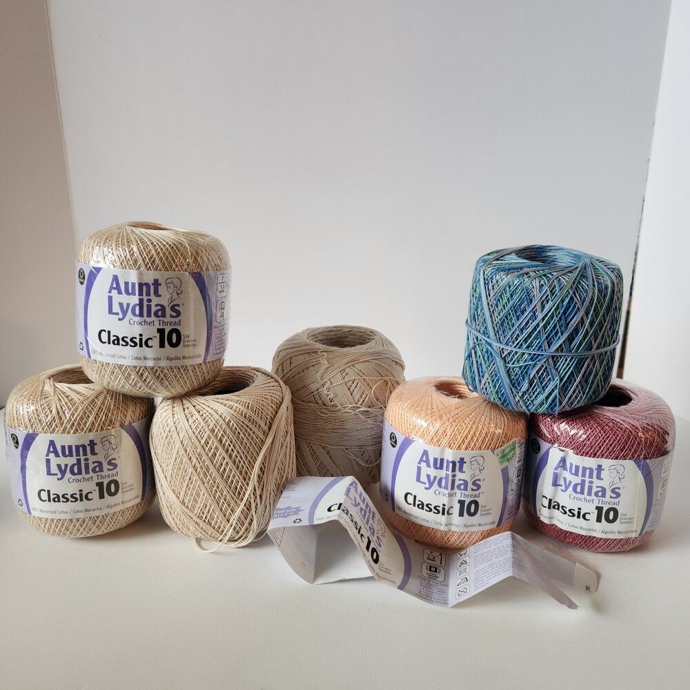 New! Lot AUNT LYDIA'S Classic 10 Crochet Thread Variegated 7 Skeins 3200 Yards